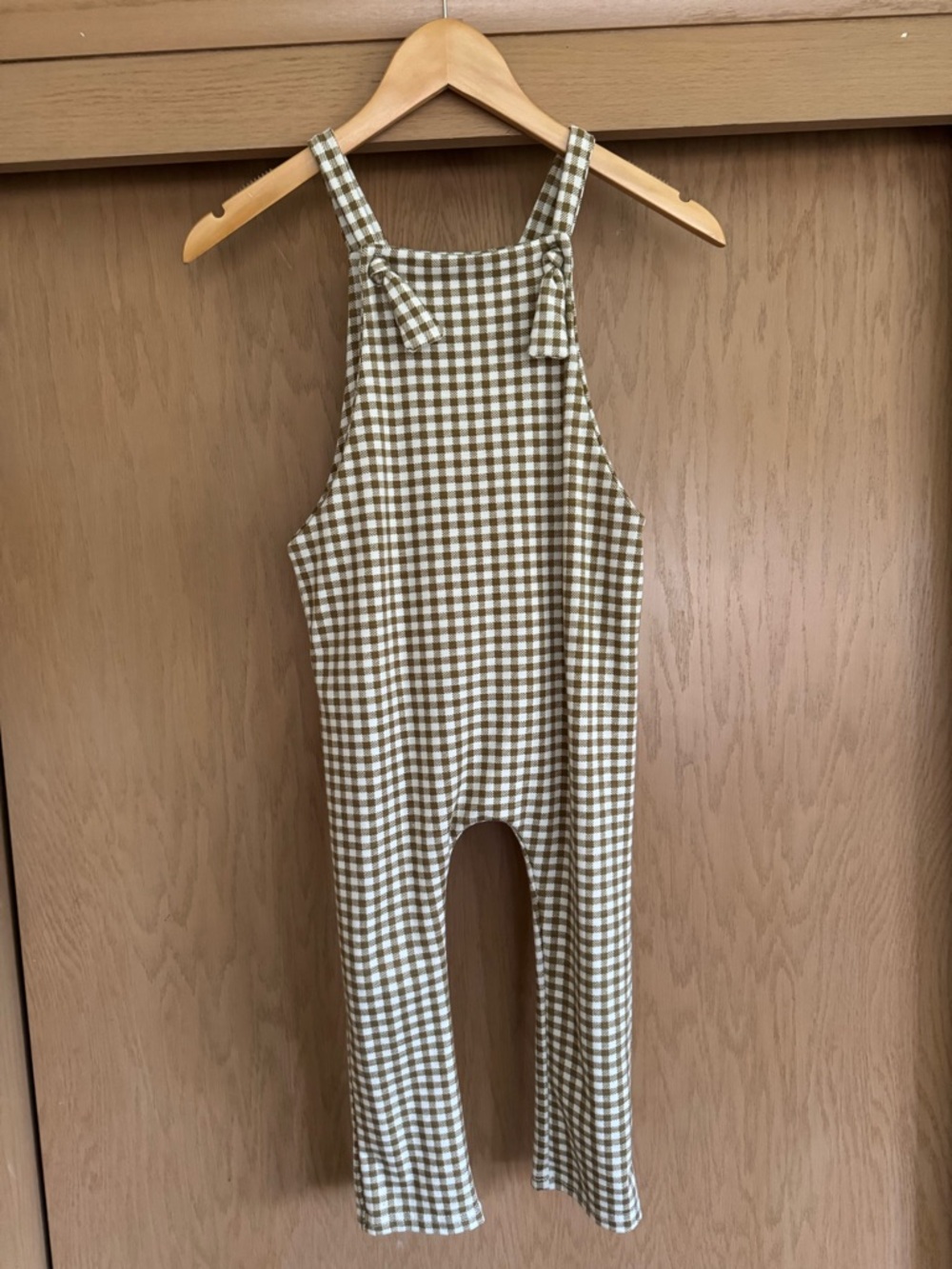 Gingham Kids Overalls Jumpsuit in Olive
